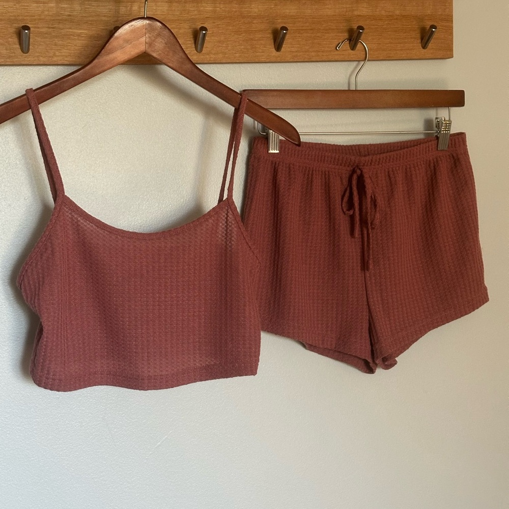 Rust Waffle Knit Lounge Set - Picture 2 of 6
